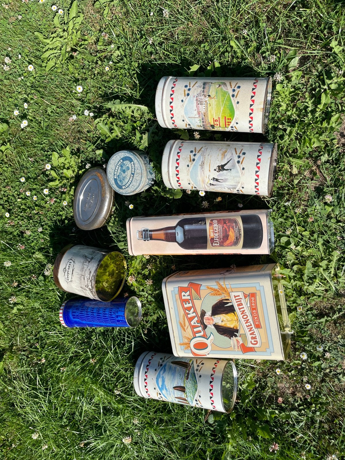 Vintage blikken voorraadpotten - diverse merken, Verzamelen, Ophalen, Gebruikt, Overige, Overige merken