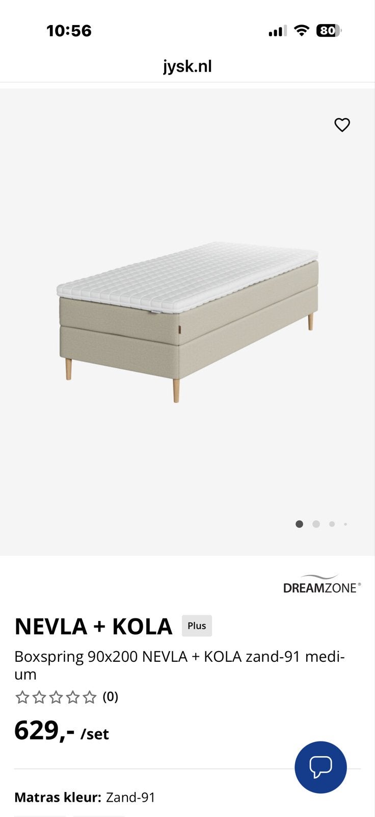 Boxspring 90x200 NEVLA + KOLA zand-91 medium, Ophalen, 90 cm, Eenpersoons, Beige