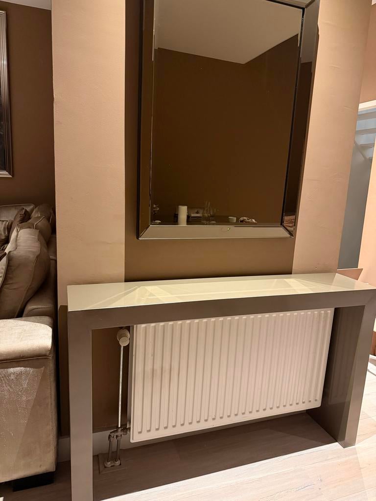 Hoogglans bijzettafel / salontafel beige bruin groen, Ophalen, Overige materialen, Gebruikt, 75 cm of meer