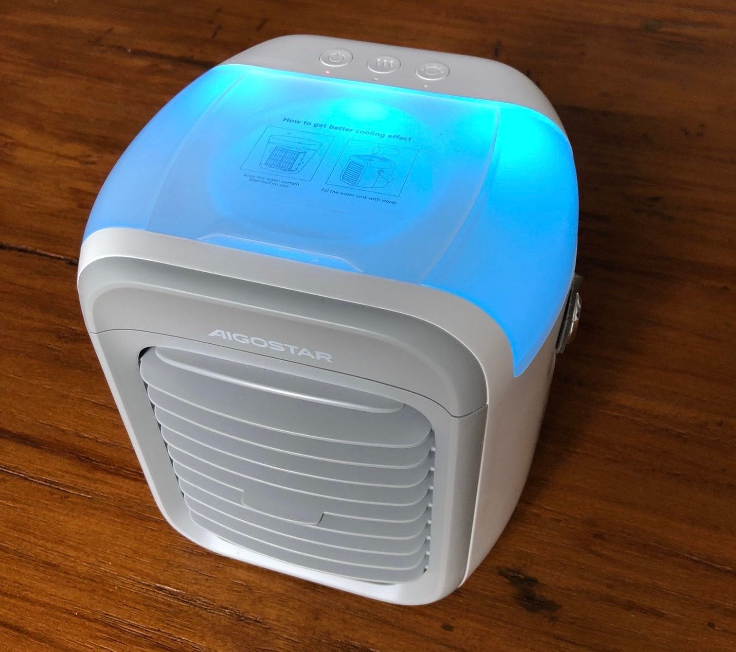 Draagbare Aigostar Mini Aircooler met LED Verlichting, Ophalen, Tafel- of Grondventilator, Minder dan 60 m³, Ventileren