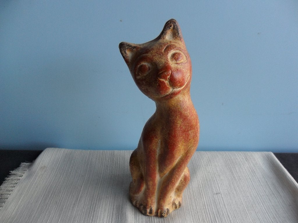 Poes / Kat Terracotta 24 cm, Verzamelen, Beelden en Beeldjes, Ophalen of Verzenden, Zo goed als nieuw, Dier