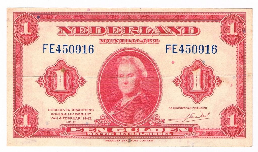 1 gulden 4 februari 1943 Wilhelmina, Ophalen of Verzenden, 1 gulden, Los biljet