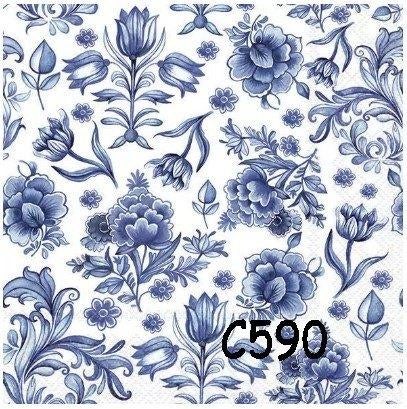Servetten decoupage/bullet journal * bloem delfts blauw C590, Verzenden, Nieuw