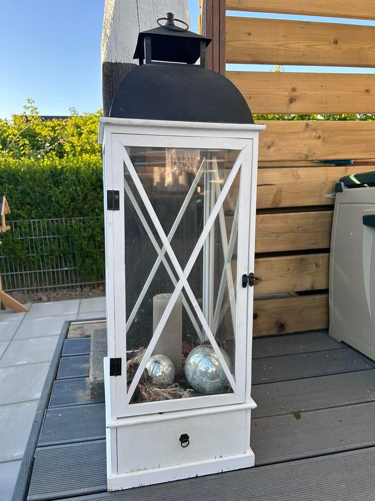 Lantaarn, Huis en Inrichting, Woonaccessoires | Kandelaars en Kaarsen, Ophalen, Gebruikt, Wit, 75 cm of meer