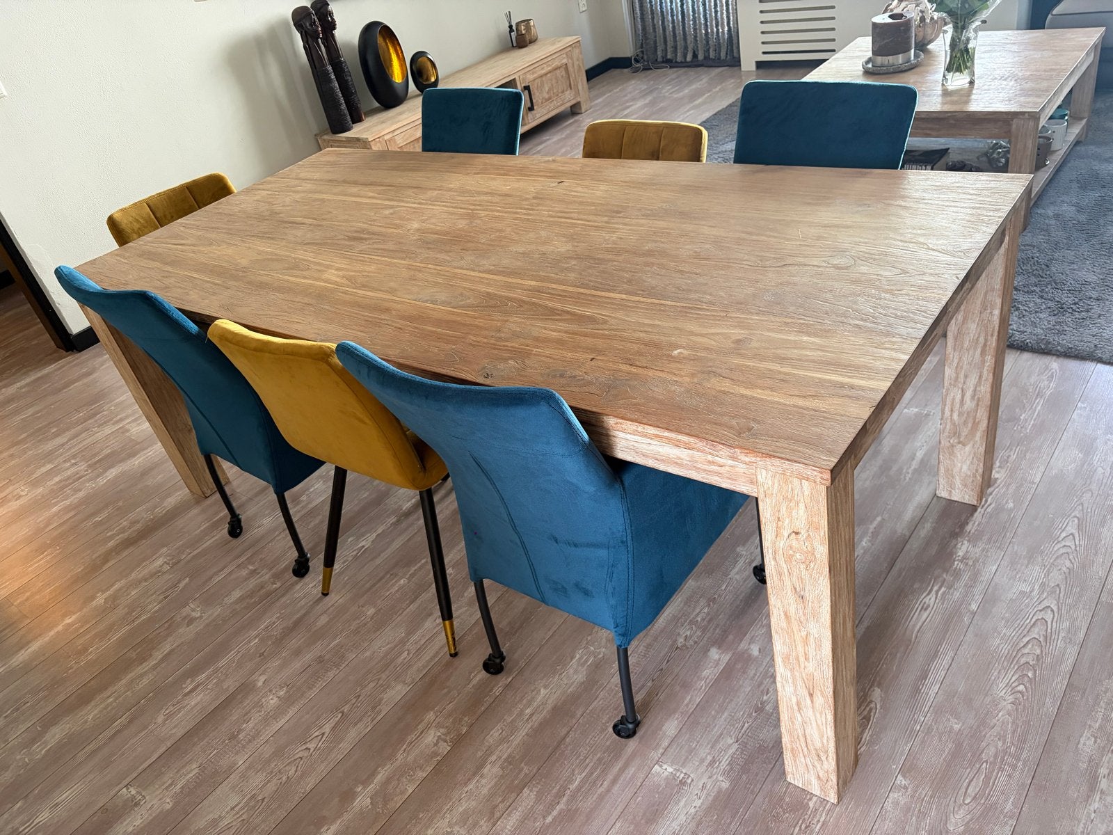 Eettafel 220x100 cm - Massief Hout, Ophalen, Gebruikt, 100 tot 150 cm, 200 cm of meer