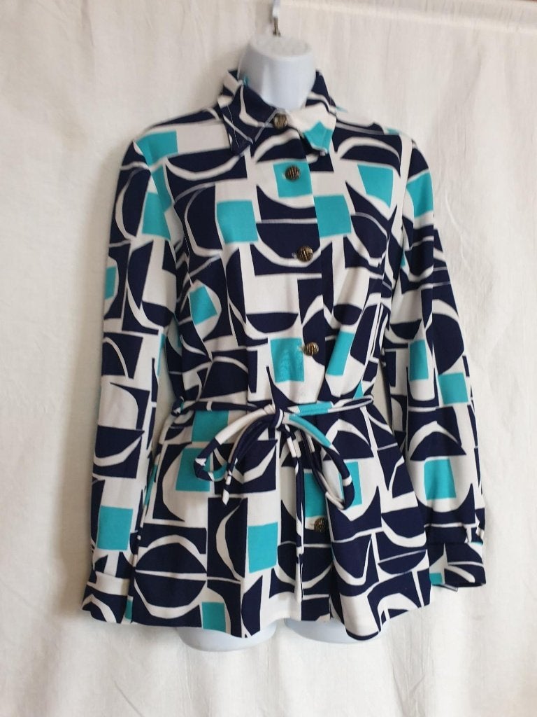 Leuke blauw witte jaren 70 blouse. Mt 40. Merk Crimped, Maat 38/40 (M), ., Ophalen of Verzenden, .