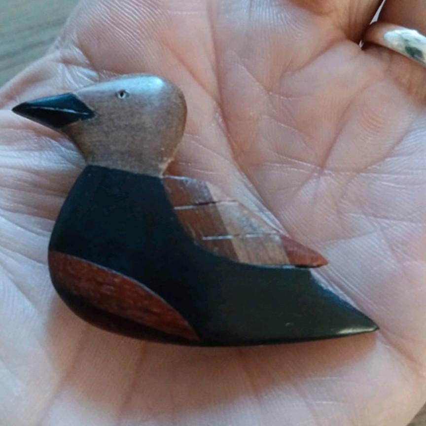 Vintage broche van hout Eend/vogel, Ophalen of Verzenden, Zo goed als nieuw, Bruin, Overige materialen