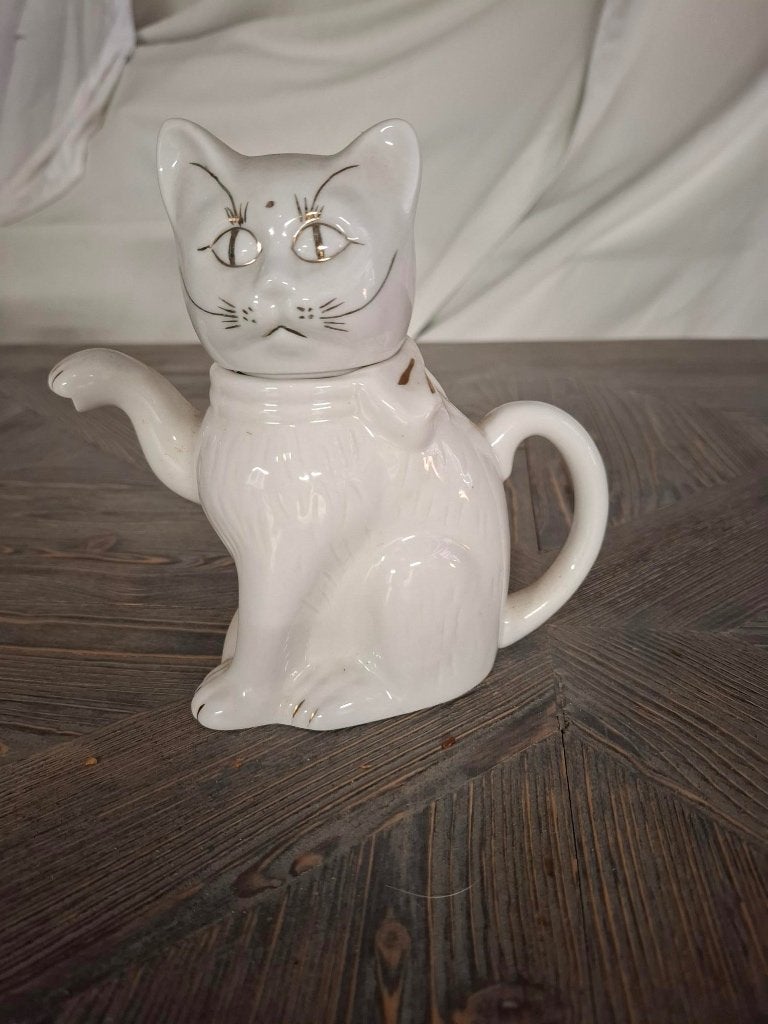 Vintage Kat schenkkannetje- Wit met Gouden Details, Ophalen of Verzenden, Zo goed als nieuw, Dier