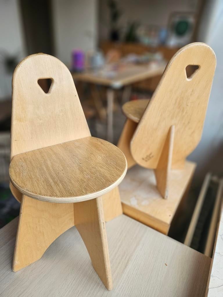 Vintage Van Dijk Kinderstoeltjes Hout – Set van 2, Ophalen, Gebruikt, Stoel(en)
