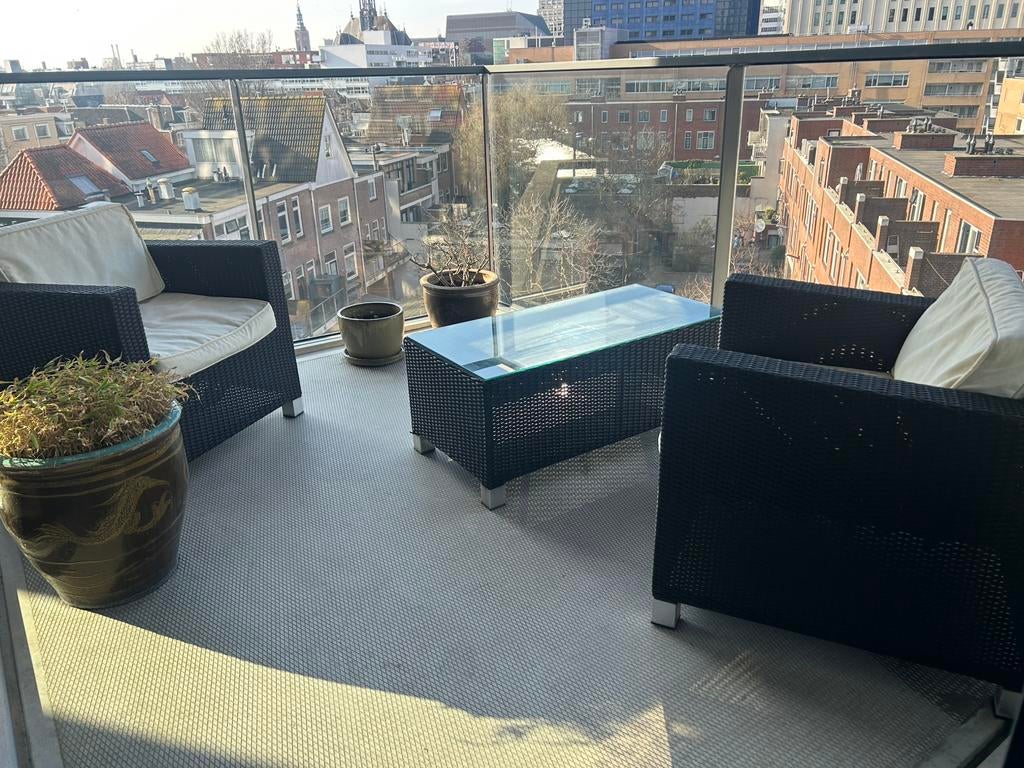 Tuin/Balkon set. 2 stoelen plus tafel, Kunststof, Zo goed als nieuw, Loungeset, Ophalen