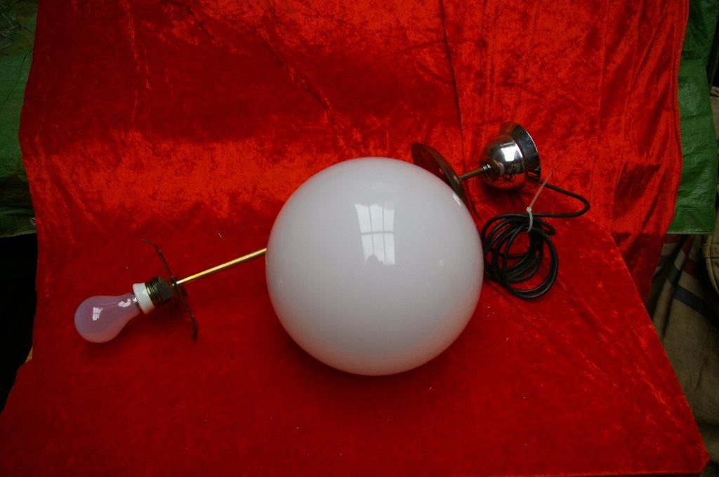 Antieke D.R.G.M. Schoollamp - Messing & Glas, Gebruikt, Hanglamp, 25 cm, Antiek