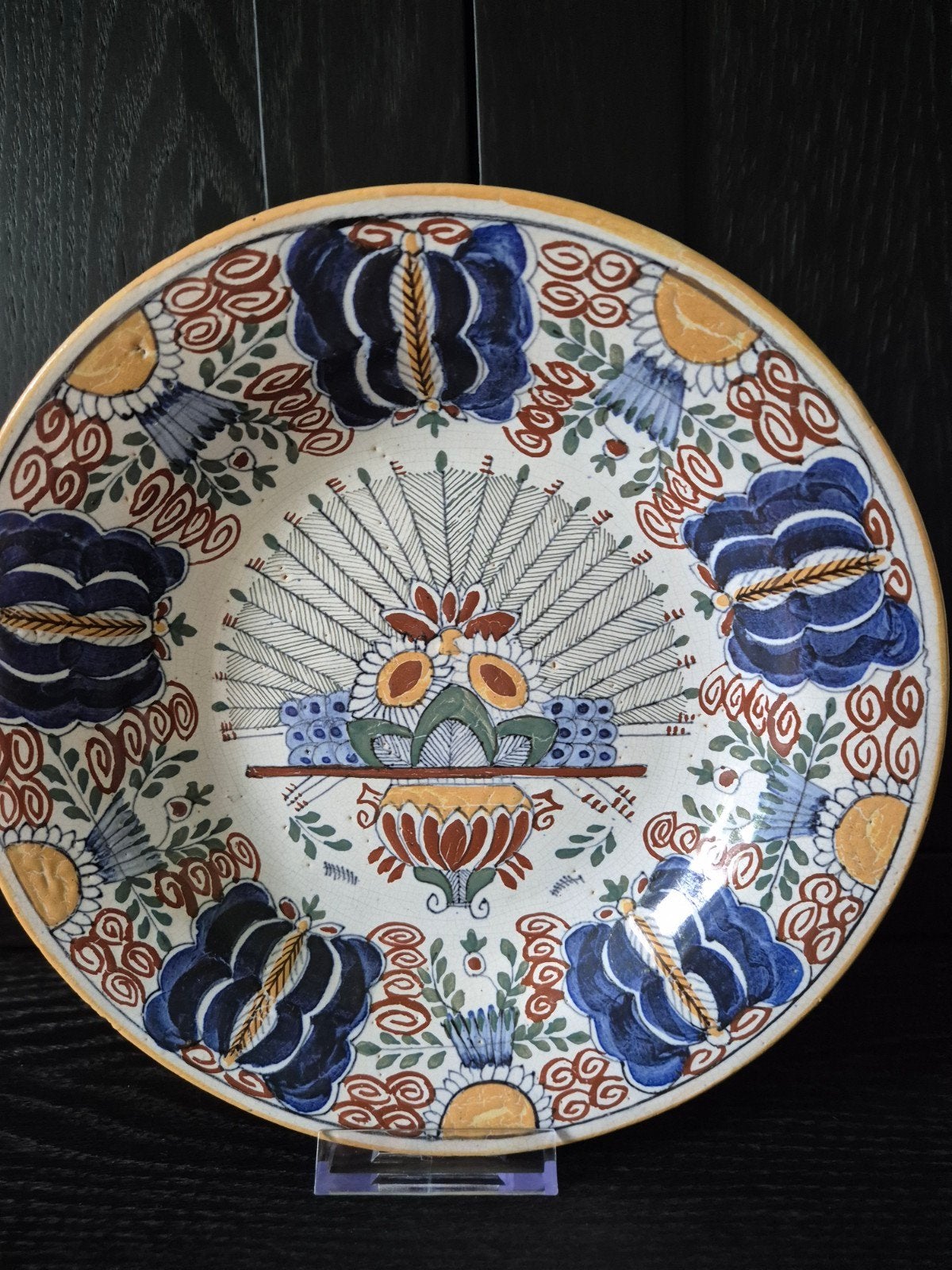 Antiek bord met pauwenstaart, Ophalen of Verzenden