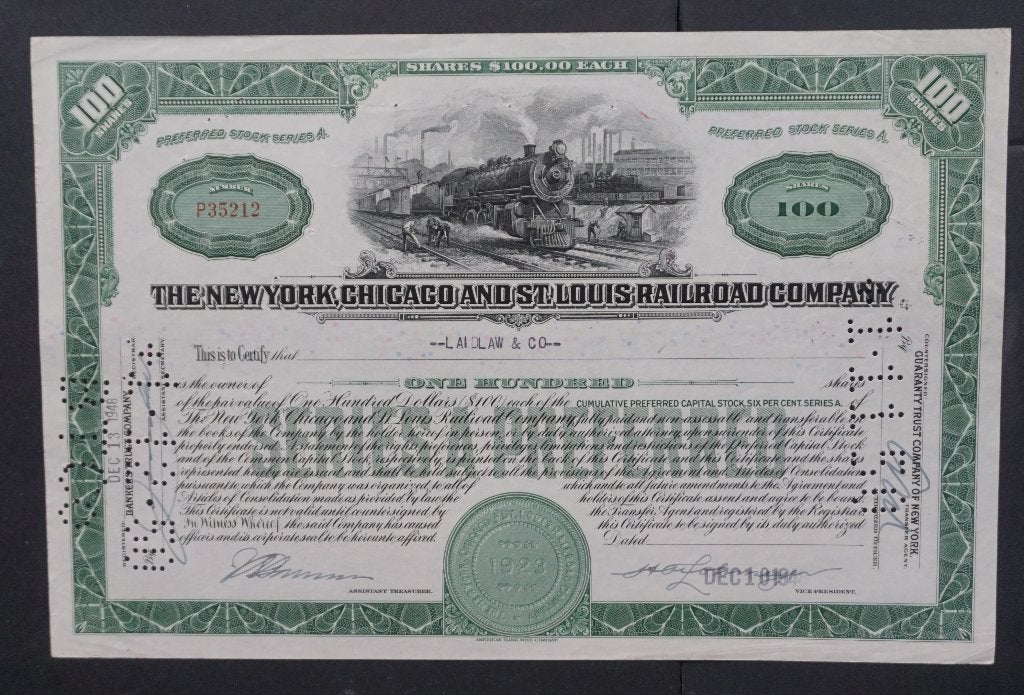 The New York, Chicago and St.Louis Railroad Co. 1948, Verzenden, 1920 tot 1950, Aandeel