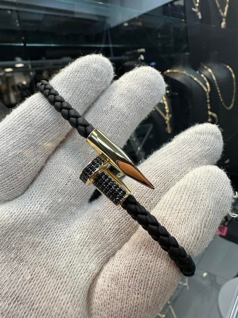 18k Gouden Spijker Armband met Onyx, Sieraden, Tassen en Uiterlijk, Armbanden, Ophalen of Verzenden, Nieuw, Goud, Met edelsteen