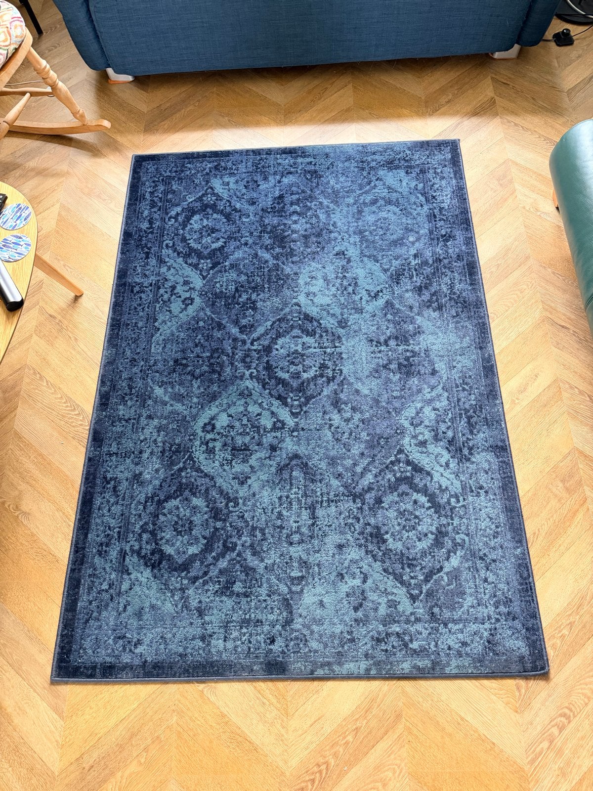 IKEA VONSBÄK Vloerkleed - Blauw/Turquoise (192x132cm), Ophalen, 100 tot 150 cm, Blauw, Zo goed als nieuw
