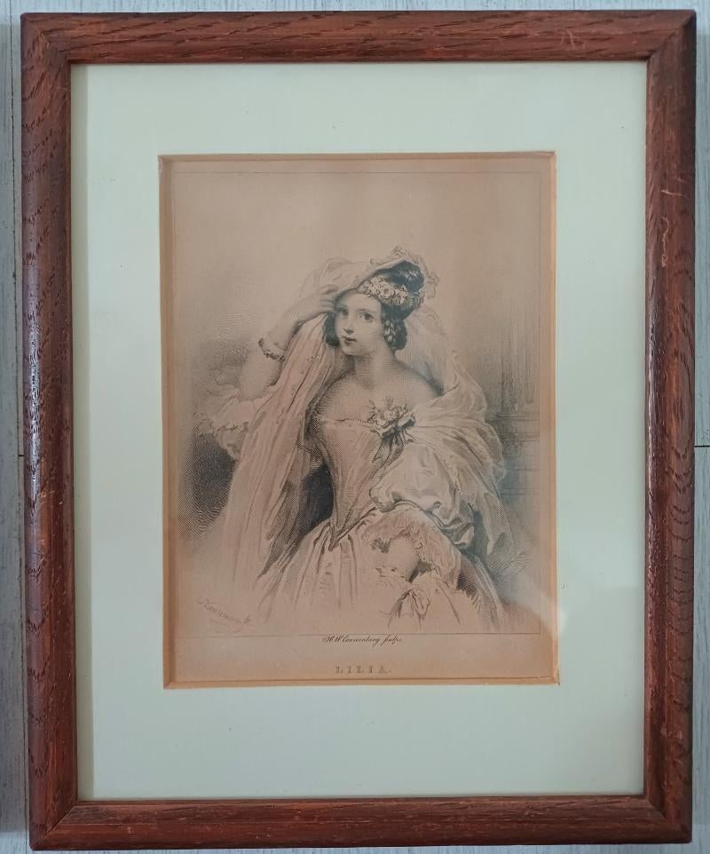 Antieke portret van een bruid,LILIA,potlood tekening, Antiek en Kunst, Kunst | Tekeningen en Foto's, Ophalen of Verzenden