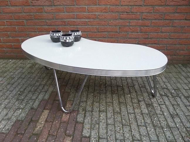FIFTIES SIXTIES BEL AIR SALONTAFEL BLACKSTONE / ANTIEK WIT, Ophalen, 75 cm of meer, Overige vormen, Overige materialen