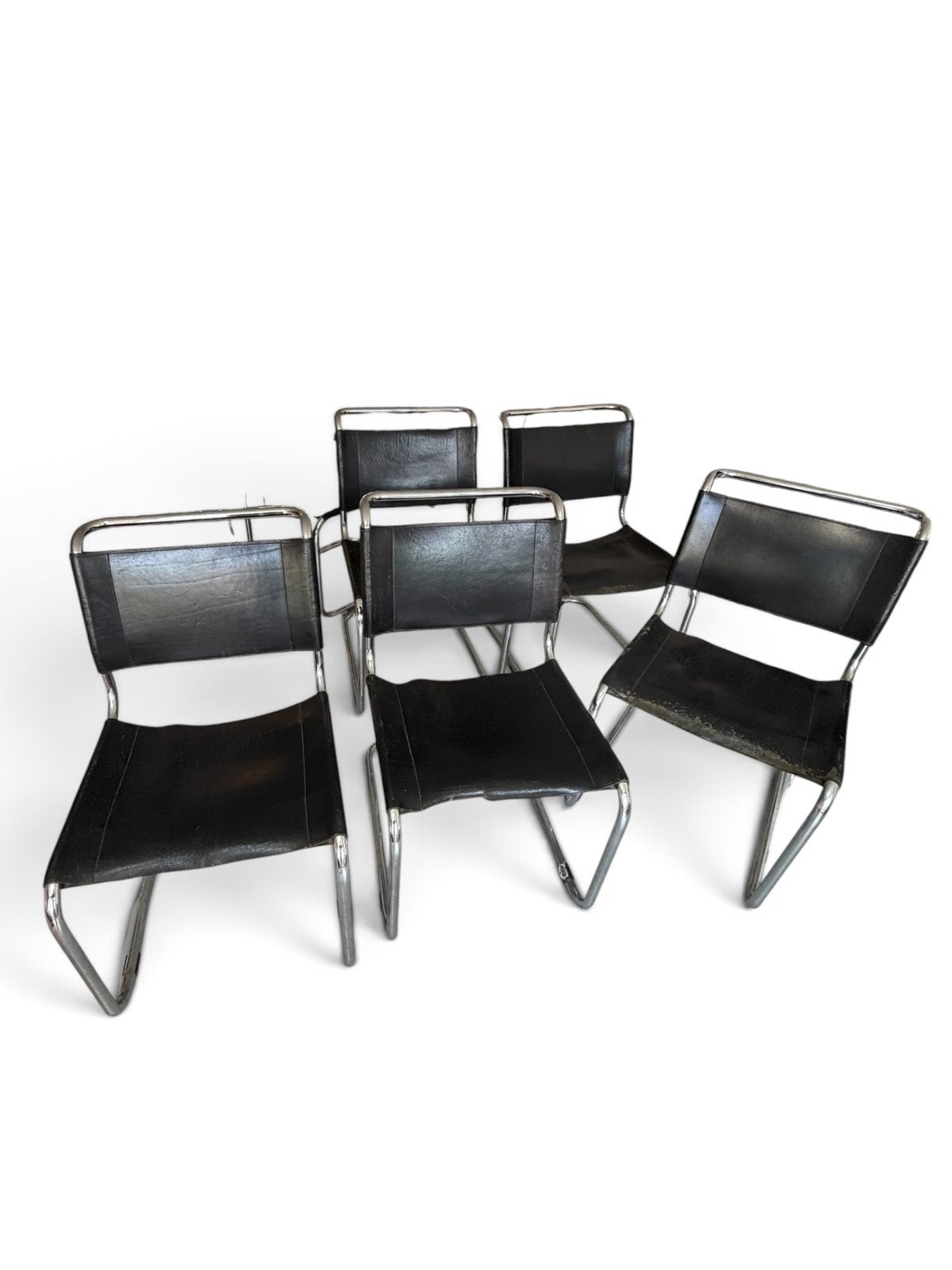 6 vintage Mart Stam buisframe stoelen S33 Bauhaus 70er jaren, Ophalen, Zwart, Zo goed als nieuw, Bauhaus Mart Stam S33 Vintage Cantilever