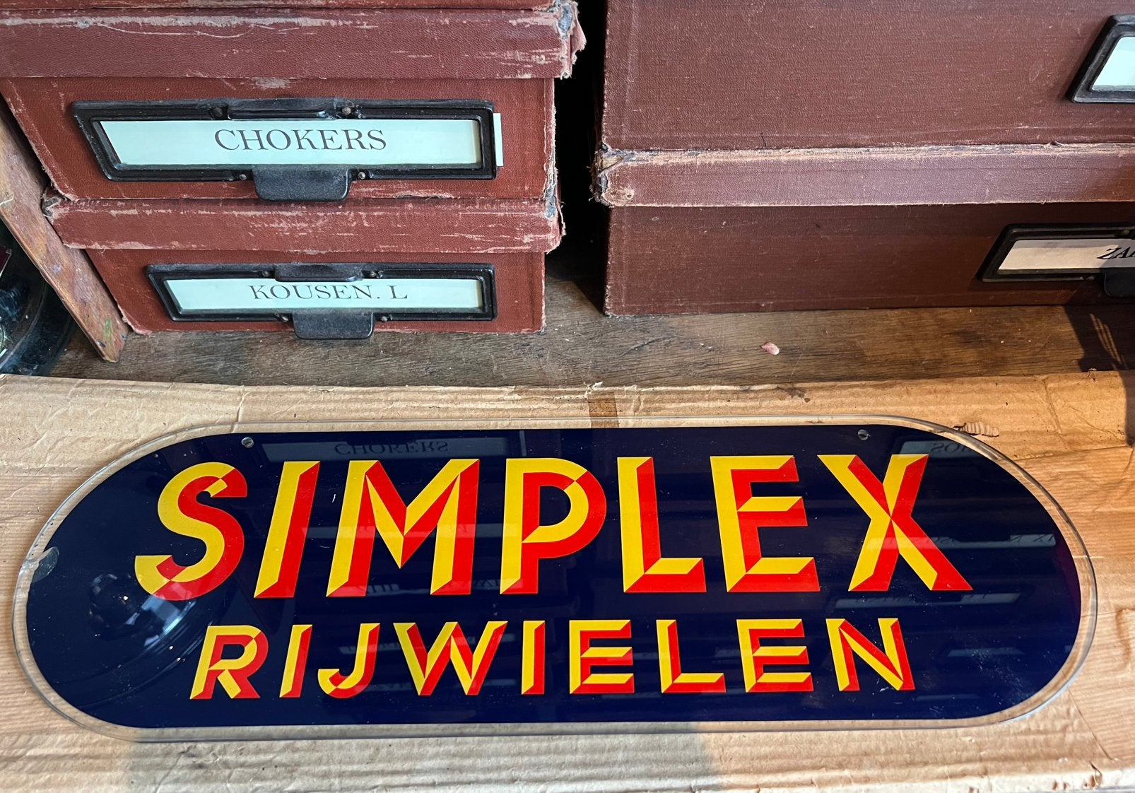 OUD RECLAME BORD / RAAMHANGER SIMPLEX RIJWIELEN, Ophalen, Gebruikt