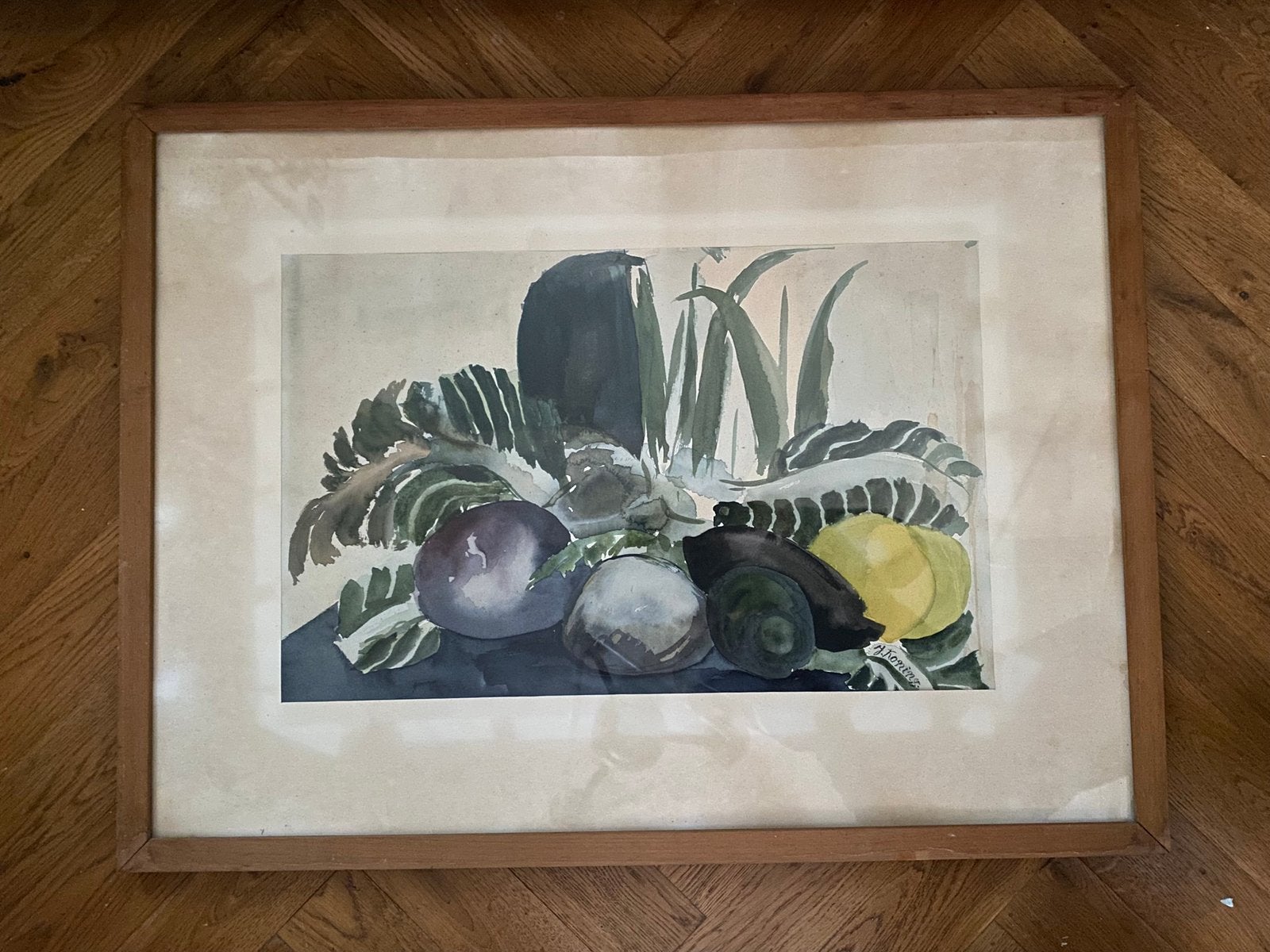 Aquarel “Groente en fruit” - Stilleven, 1964, Ophalen, Zo goed als nieuw, 50 tot 75 cm, Schilderij