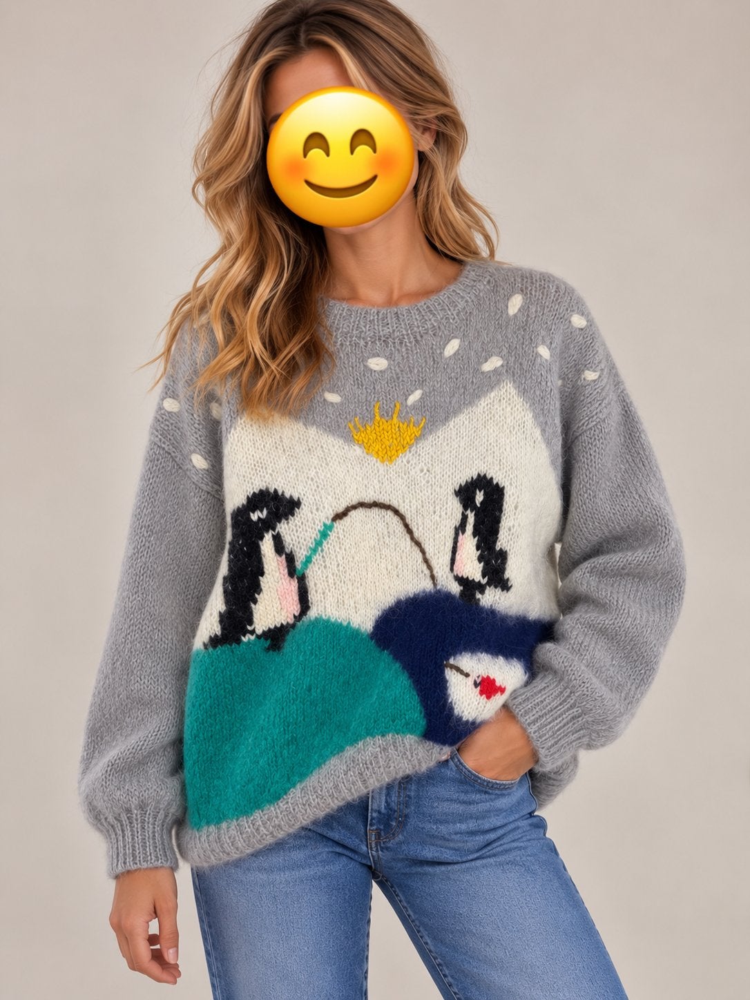 Vintage Binomio mohair trui – 70% kid mohair – maat M/L, Ophalen of Verzenden, Zo goed als nieuw, Maat 38/40 (M), Grijs