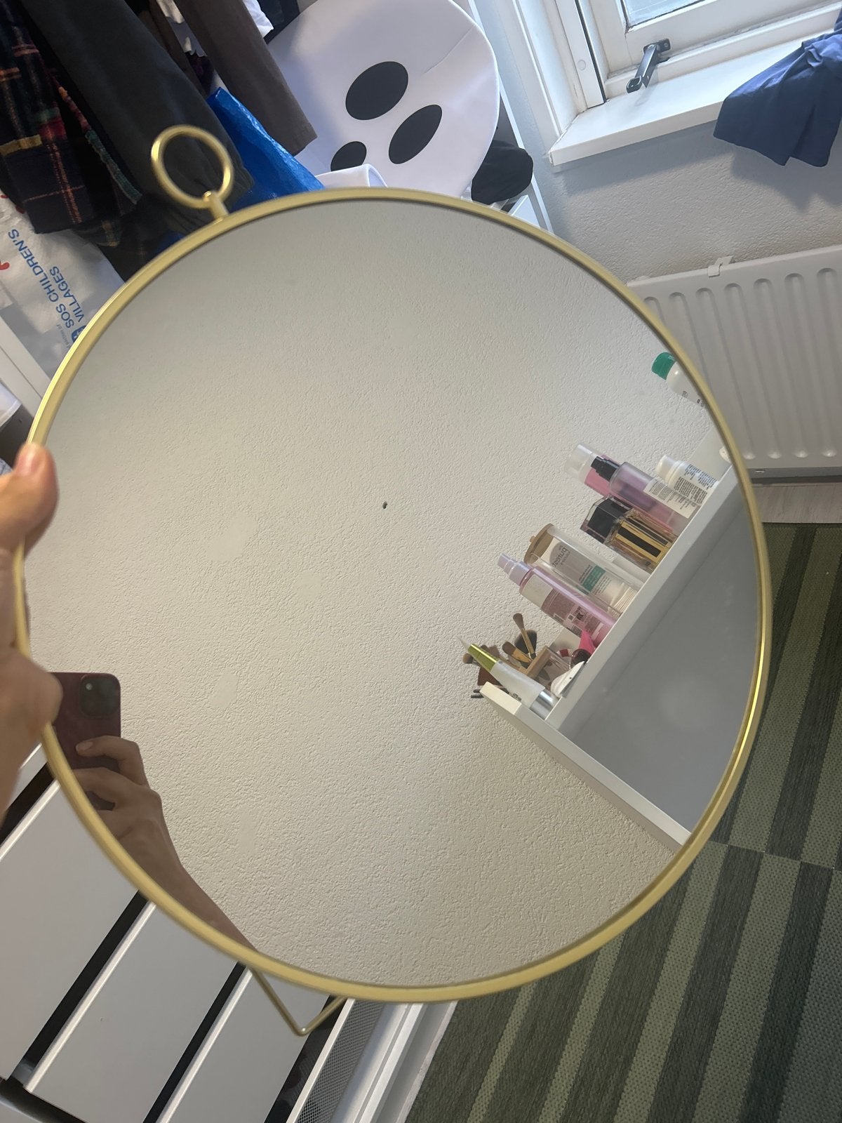 IKEA GRYTÅS spiegel met gouden rand, Ophalen, Minder dan 50 cm, Rond, Zo goed als nieuw