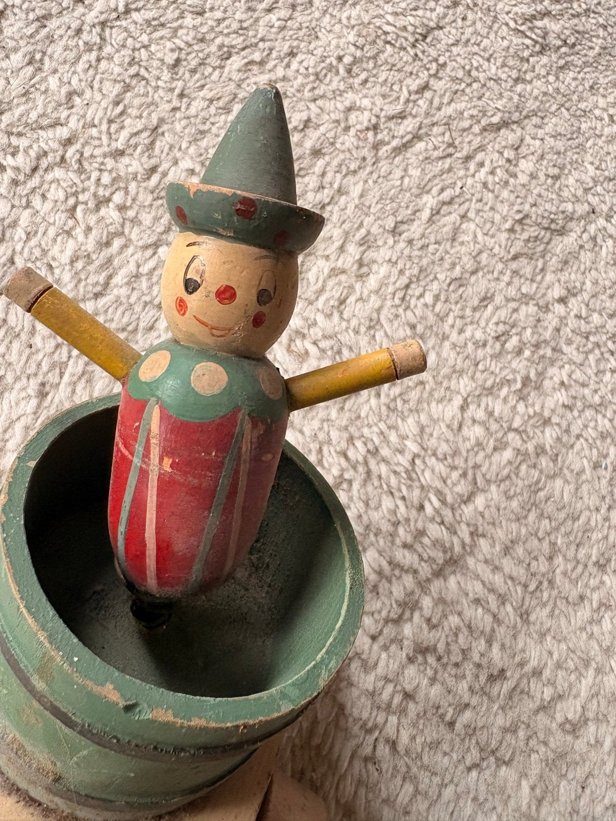 Vintage houten duwkarretje met clown - Kinder speelgoed, Ophalen of Verzenden, Gebruikt, Jongen of Meisje