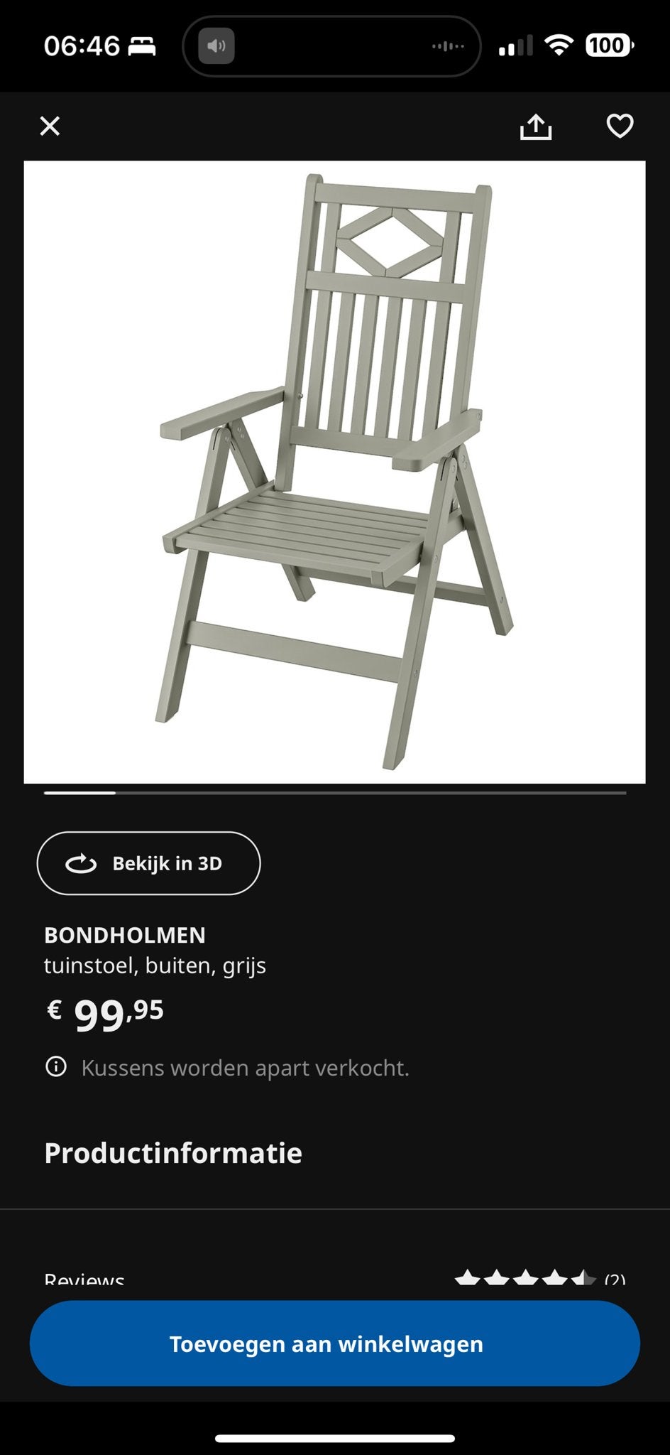 3x IKEA BONDHOLMEN tuinstoelen - Nieuw in verpakking, Ophalen, Nieuw, Hout, Verstelbaar