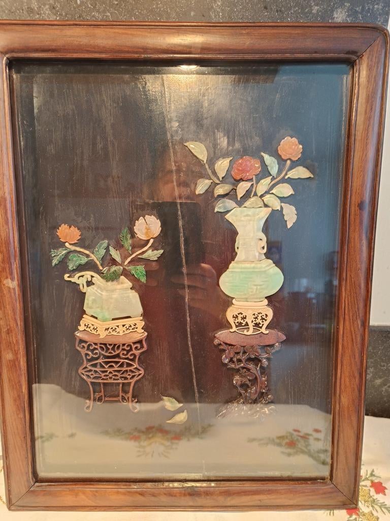 20ste eeuwsChinees schilderij jade, koraal, hout en ivoor, Antiek en Kunst, Ophalen of Verzenden