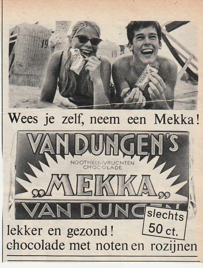 Retro reclame 1961 Van Dungen Mekka chocolade strandstoelen, Verzenden, Overige typen
