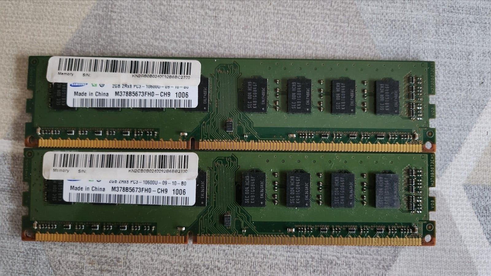 Samsung 2x 2GB DDR3 RAM PC3-10600U (4GB totaal), Gebruikt, DDR3, Ophalen of Verzenden, Desktop