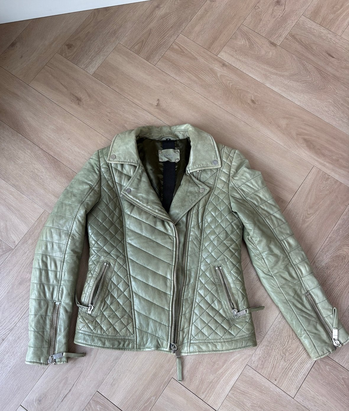 Maze Leren Bikerjack - maat M, Ophalen of Verzenden, Zo goed als nieuw, Maat 38/40 (M), Groen