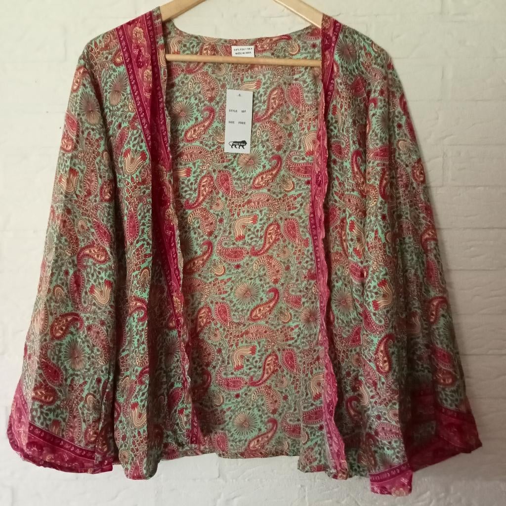 Mintgroene nieuwe zijden paisley kimono, Ophalen of Verzenden, Nieuw, Maat 38/40 (M), Groen