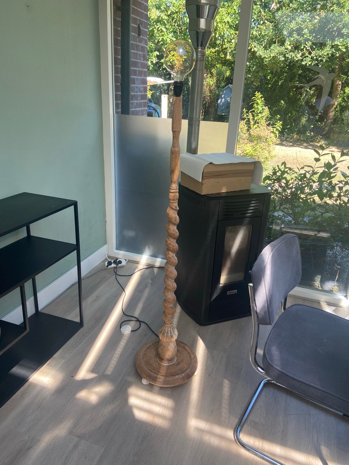 Houten staande lamp zonder kap - Vintage stijl, Ophalen, Gebruikt, 100 tot 150 cm, E27 (groot)