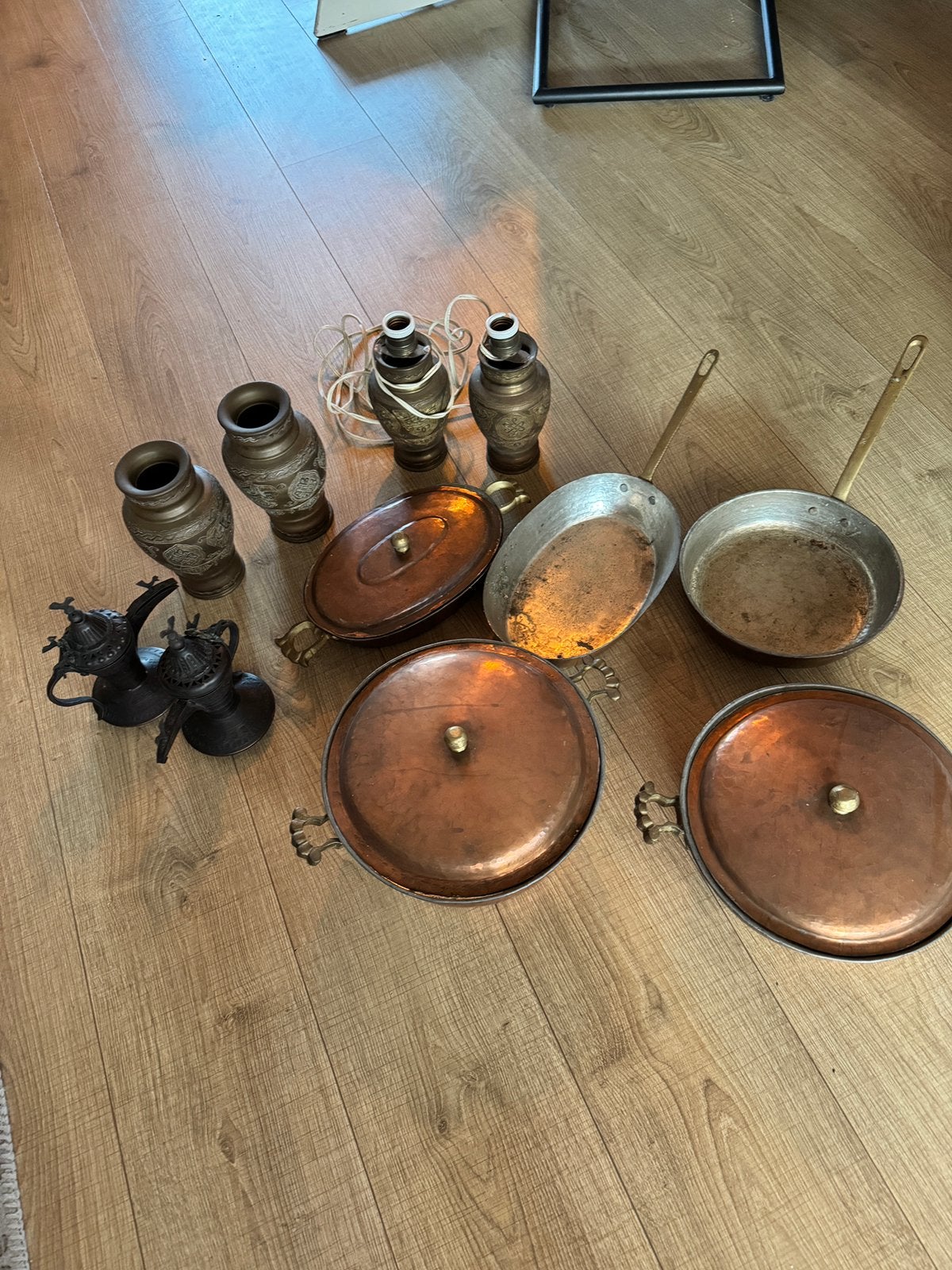 Set Vintage Koper&Messing Lampen+Pannen (Damascus '70), Ophalen