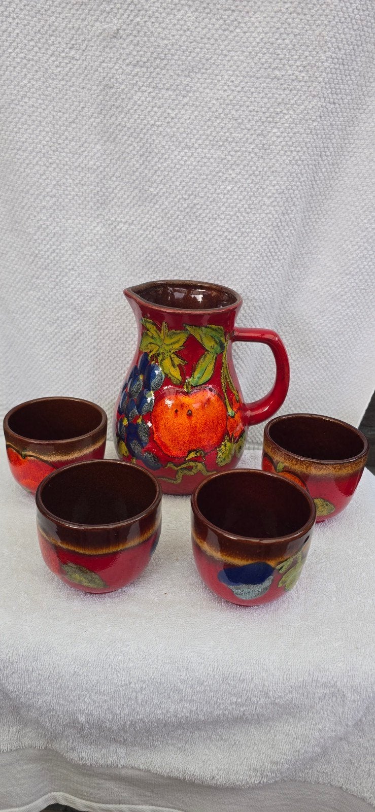 Vintage W. Germany Keramiek Sapset – Kan + 4 Bekers., Antiek en Kunst, Ophalen of Verzenden