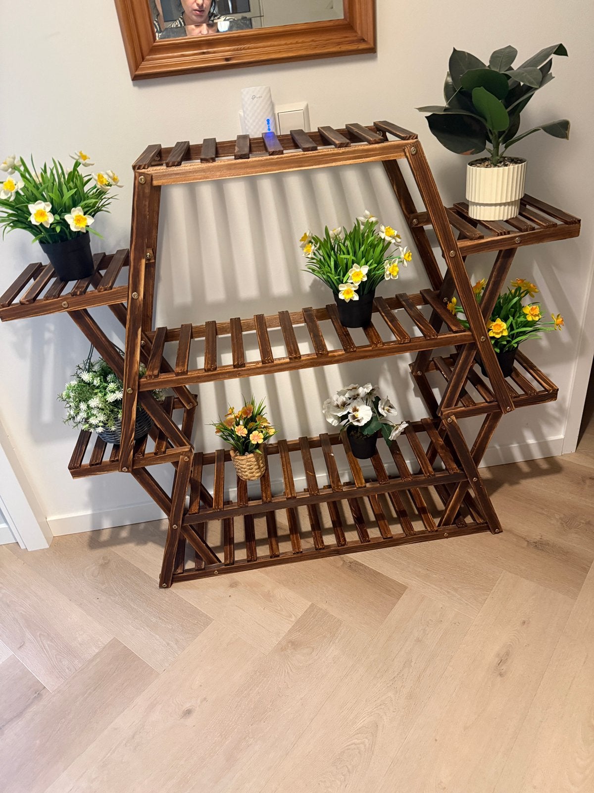 Plantenrek met kunstplanten – mooie decoratie voor in huis, Ophalen of Verzenden, Zo goed als nieuw, Hout, Minder dan 5 flessen