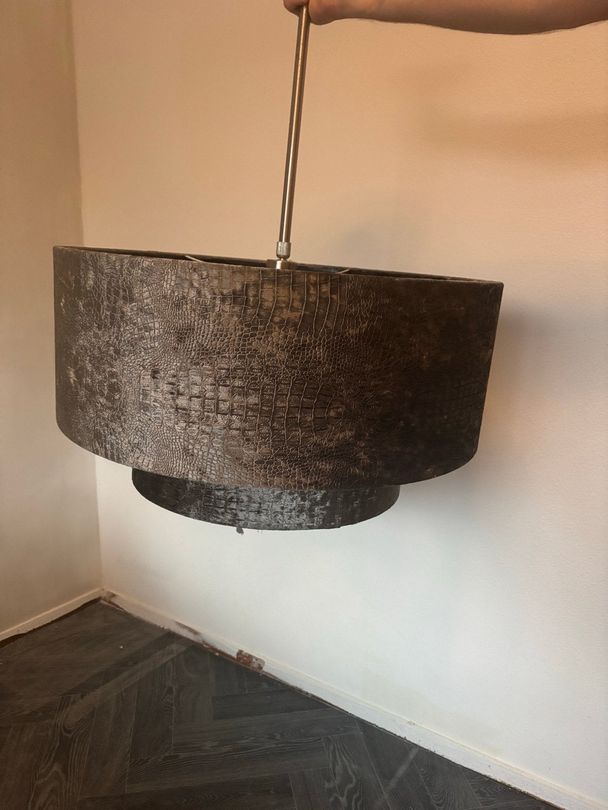 Unieke hanglamp met krokodillenleer-look, Ophalen, Gebruikt, Overige materialen, Overige fittingen