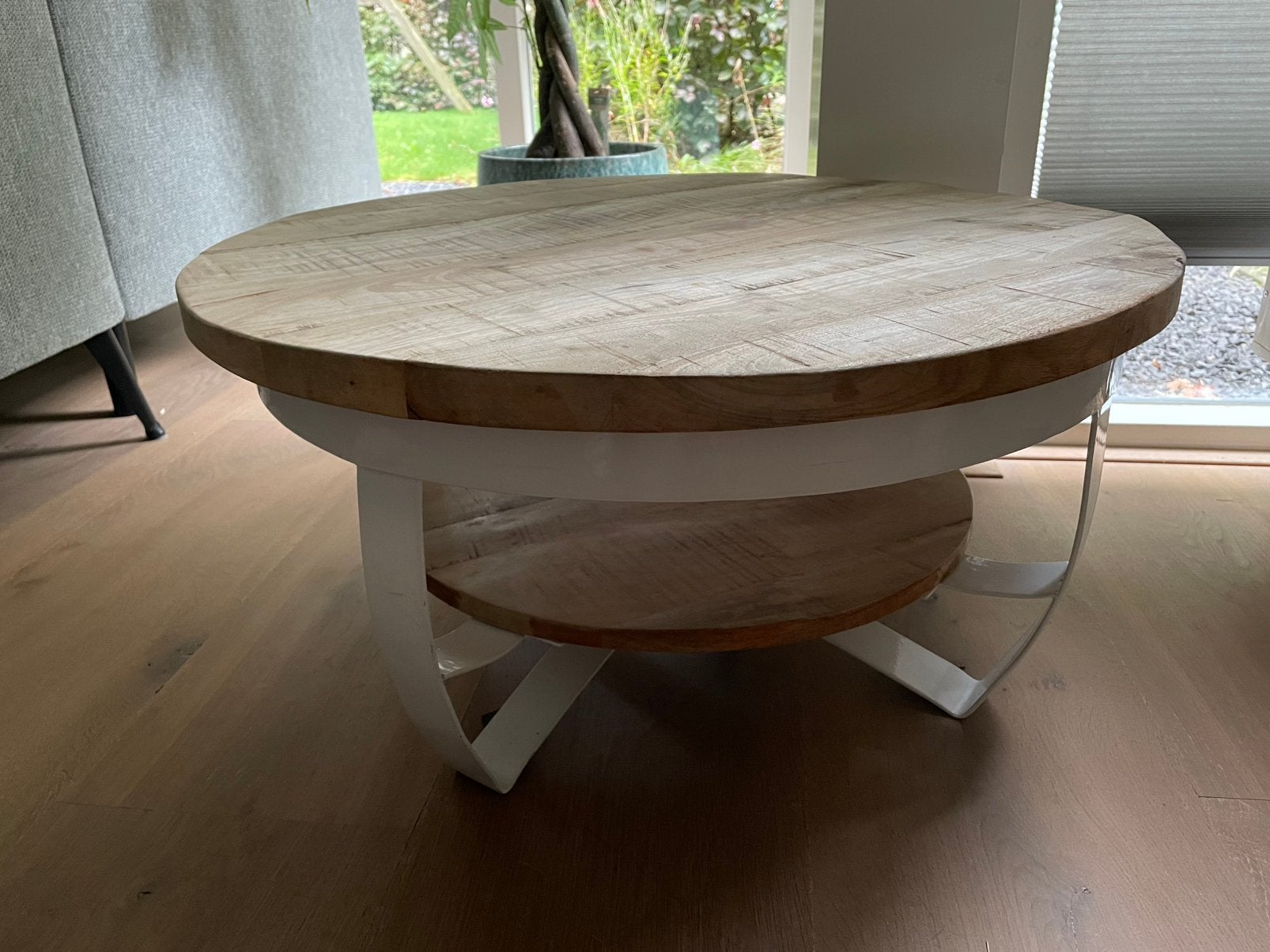 Salontafel hout met metalen onderstel, Gebruikt, 50 tot 100 cm, Rond, 50 tot 100 cm