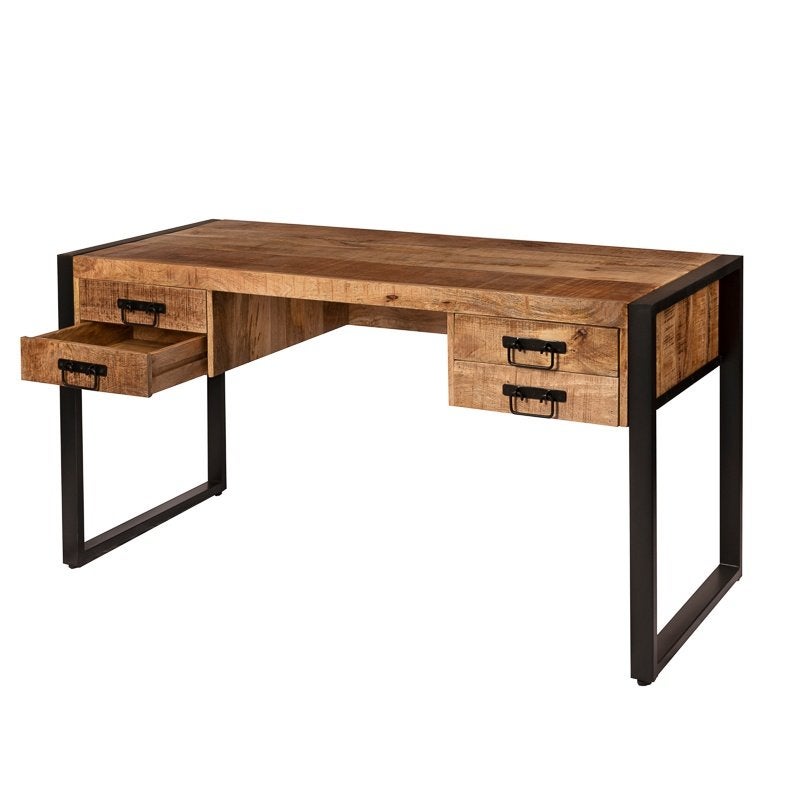 Vintage Mangohout Bureau Industrieel Mango Buro Hout, Info@dehanzeherten.nl, De Hanze Herten BV, 150 cm, Hout