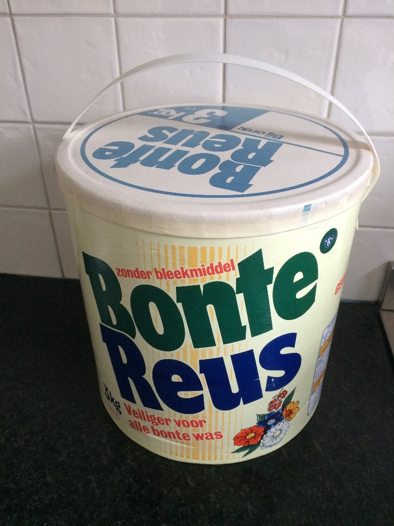 vintage wasmiddel Bonte Reus ton met deksel, Ophalen of Verzenden, Zo goed als nieuw, Gebruiksvoorwerp
