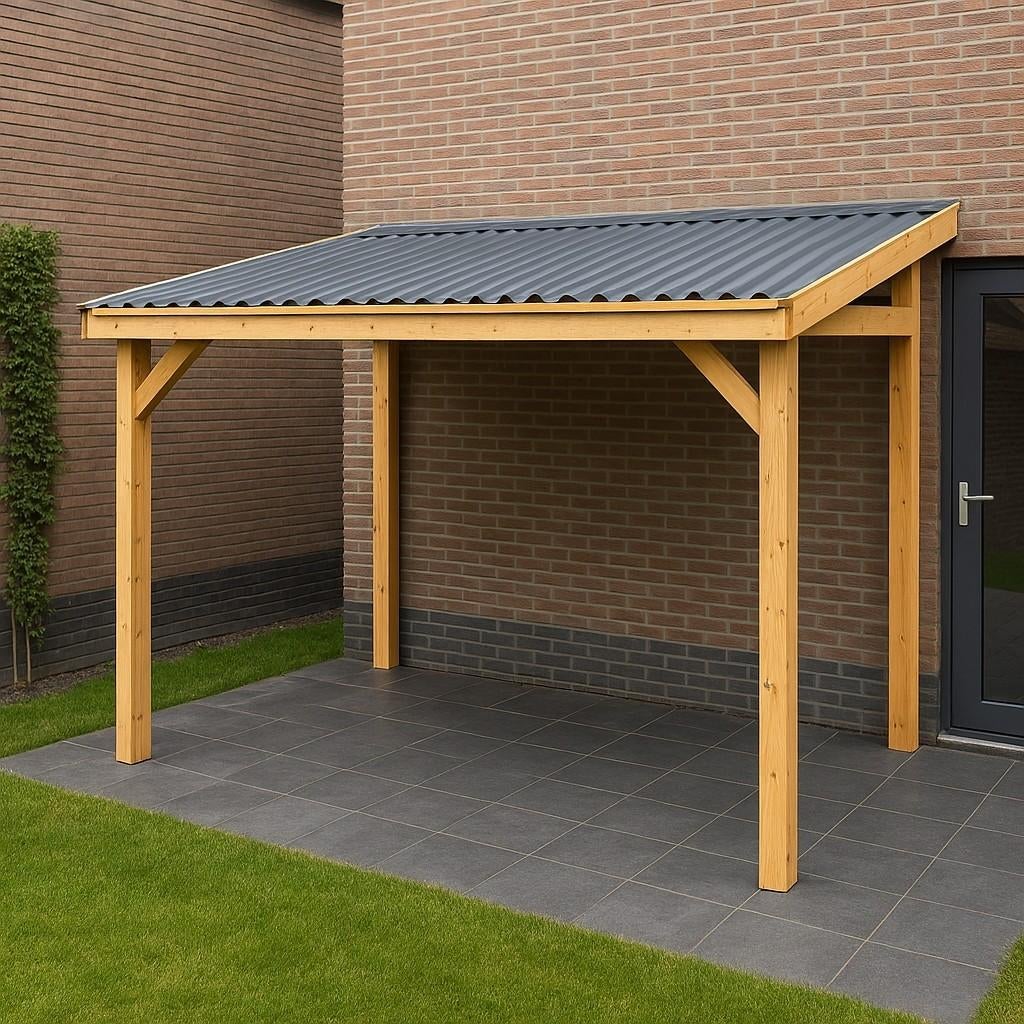 Houten overkapping met golfplaten dak, Tuin en Terras, Overkappingen, Nieuw, Overige typen, Ophalen of Verzenden