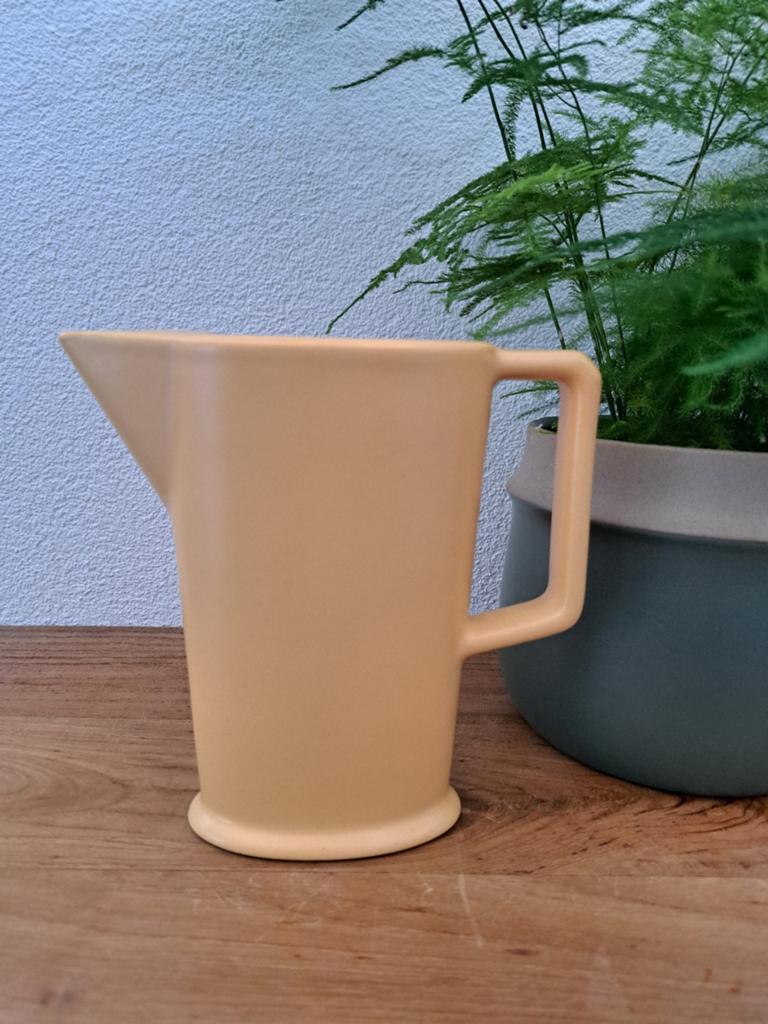Vintage gele keramische kan, waterkan, bloemenvaas, Overige typen, Geel, Ophalen of Verzenden, Zo goed als nieuw