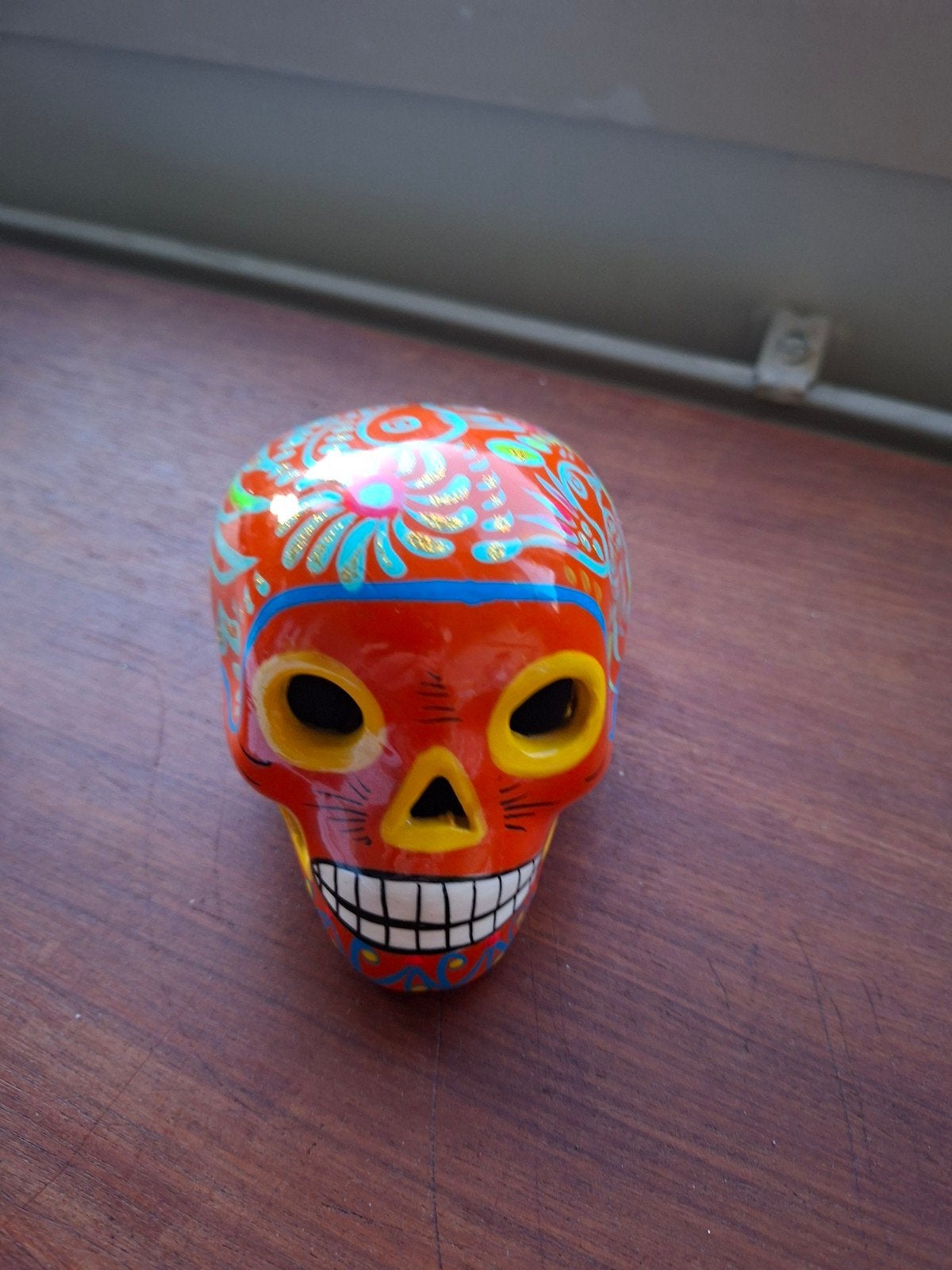 Kleurrijke Mexicaanse Suikerschedel Decoratie, Overige stijlen, Ophalen of Verzenden, Zo goed als nieuw, Oranje