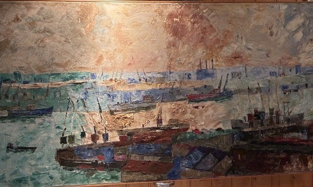 schilderij; haven van Rotterdam, Antiek en Kunst, Ophalen of Verzenden