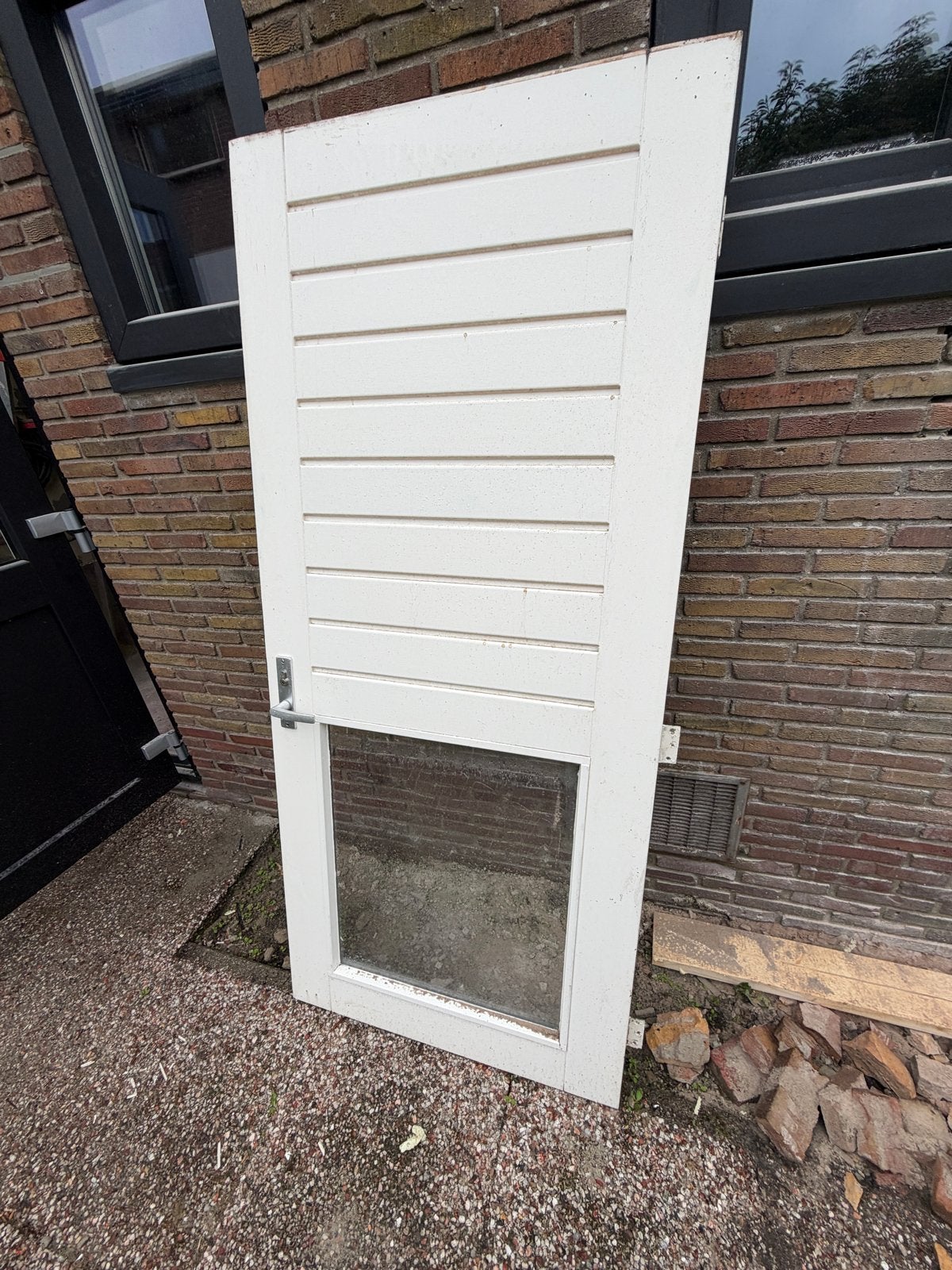 houten deur met enkelglas en lamellen balkondeur, Gebruikt, Minder dan 80 cm, Ophalen of Verzenden, Buitendeur