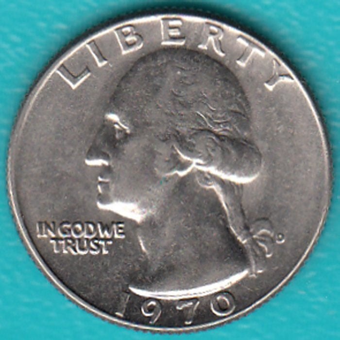 USA Quarter Dollar 1970D Washington, KM# 164a in munthouder, Ophalen of Verzenden, Noord-Amerika, Losse munt