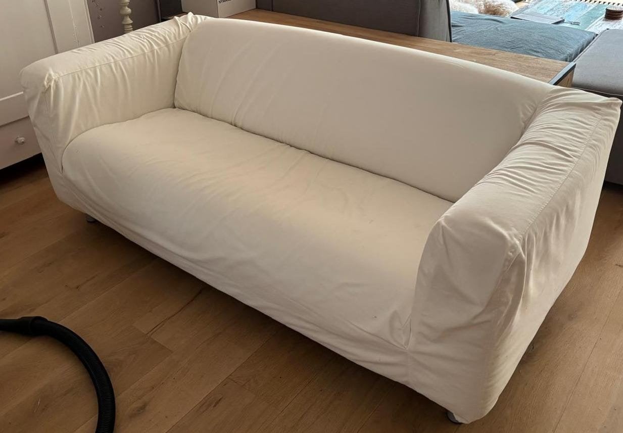 Ikea klippan tweezitsbank met cremekleurige wasbare hoes, Ophalen, Gebruikt, 150 tot 200 cm, Tweepersoons