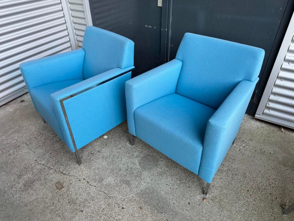 2x Moroso steel Chair fauteuil blauw, Huis en Inrichting, Fauteuils, Ophalen, Gebruikt, 75 tot 100 cm, 50 tot 75 cm