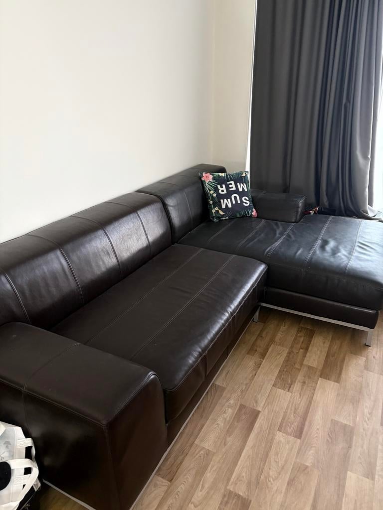 Leren hoekbank - Mag voor mooie prijs weg!, 250 tot 300 cm, Gebruikt, 100 tot 125 cm, Hoekbank